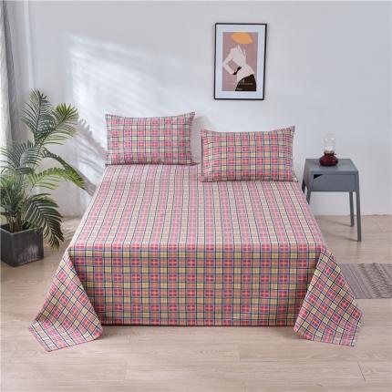 91家纺网 家纺一手货源 找家纺 韩后2025新款粗布印花床单枕套三件套田园格调-粉