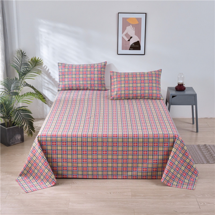 91家纺网 家纺一手货源 找家纺 韩后2025新款粗布印花床单枕套三件套田园格调-粉