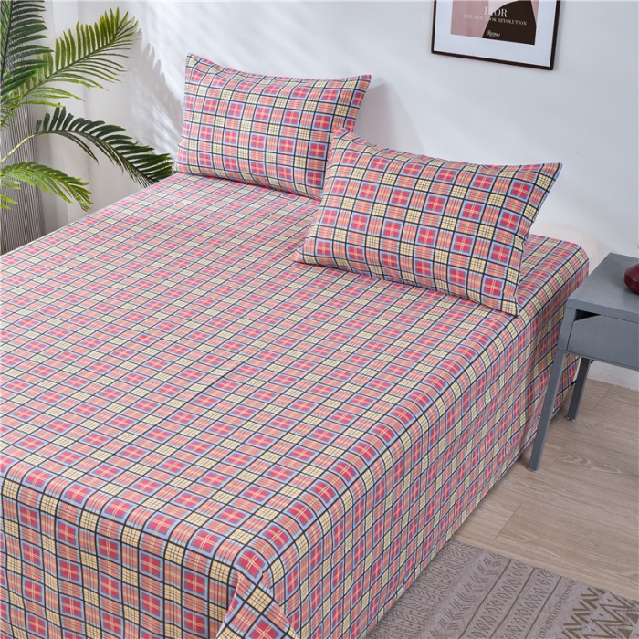 91家纺网 家纺一手货源 找家纺 韩后2025新款粗布印花床单枕套三件套田园格调-粉