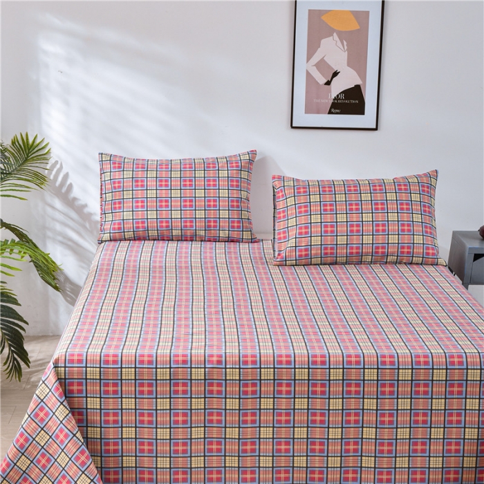 91家纺网 家纺一手货源 找家纺 韩后2025新款粗布印花床单枕套三件套田园格调-粉