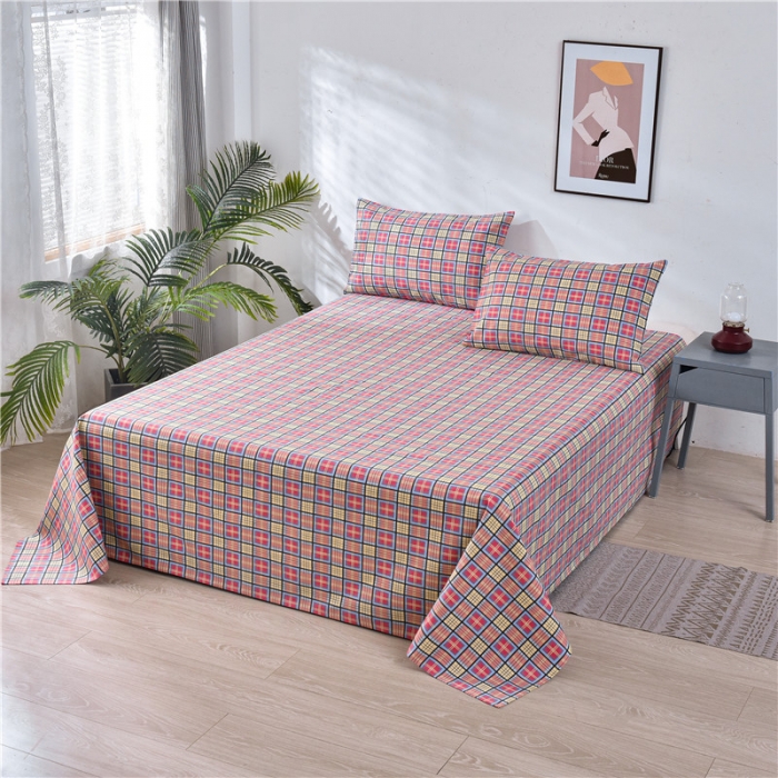 91家纺网 家纺一手货源 找家纺 韩后2025新款粗布印花床单枕套三件套田园格调-粉