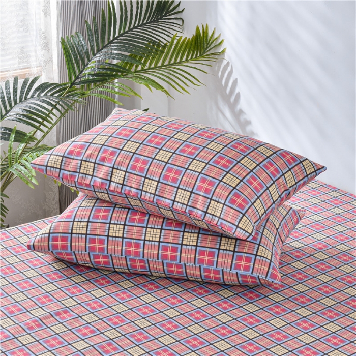 91家纺网 家纺一手货源 找家纺 韩后2025新款粗布印花床单枕套三件套田园格调-粉