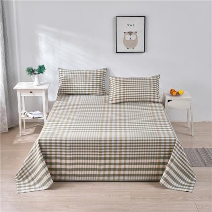 91家纺网 家纺一手货源 找家纺 韩后2025新款粗布印花床单枕套三件套田园格调-绿