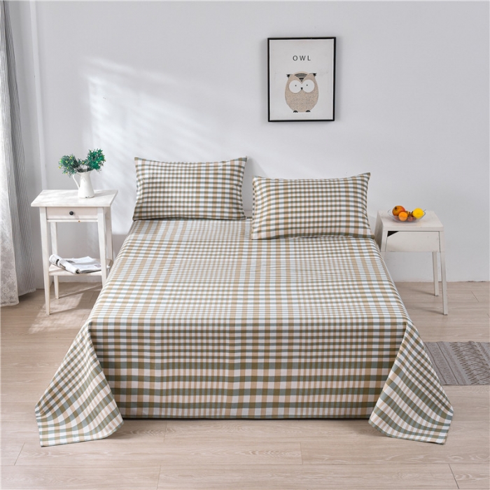 91家纺网 家纺一手货源 找家纺 韩后2025新款粗布印花床单枕套三件套田园格调-绿