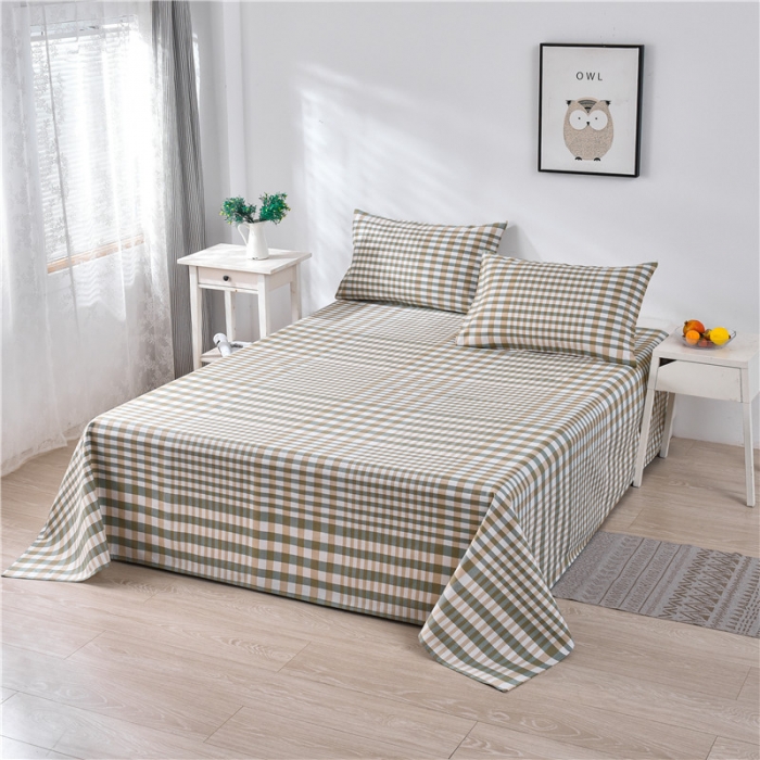 91家纺网 家纺一手货源 找家纺 韩后2025新款粗布印花床单枕套三件套田园格调-绿