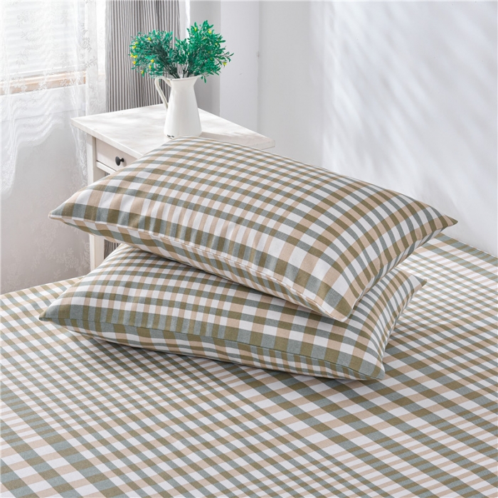 91家纺网 家纺一手货源 找家纺 韩后2025新款粗布印花床单枕套三件套田园格调-绿