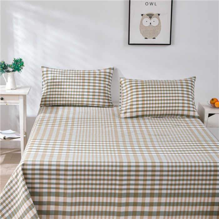 91家纺网 家纺一手货源 找家纺 韩后2025新款粗布印花床单枕套三件套田园格调-绿