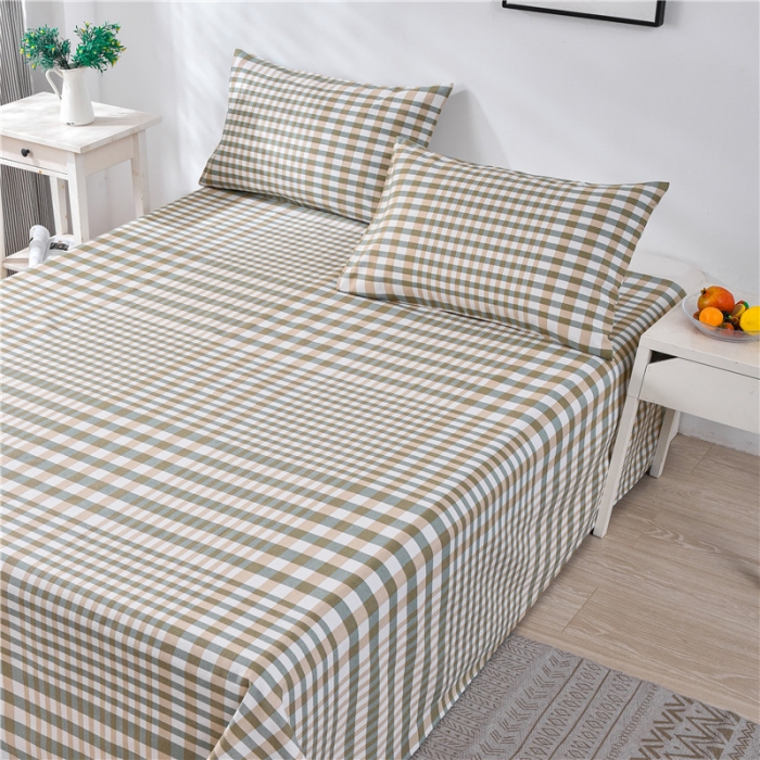 91家纺网 家纺一手货源 找家纺 韩后2025新款粗布印花床单枕套三件套田园格调-绿