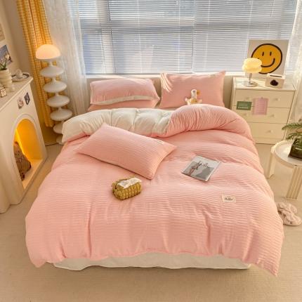 91家纺网 家纺一手货源 找家纺 （总）雨帆家纺 2023新款波纹系列泡泡纱条纹四件套