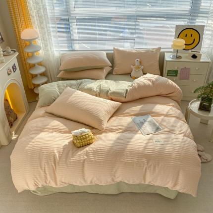 91家纺网 家纺一手货源 找家纺 （总）雨帆家纺 2023新款波纹系列泡泡纱条纹四件套