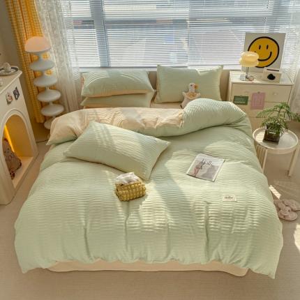 91家纺网 家纺一手货源 找家纺 （总）雨帆家纺 2023新款波纹系列泡泡纱条纹四件套