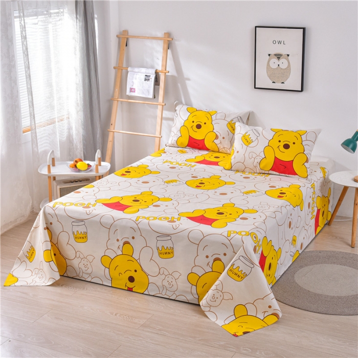 91家纺网 家纺一手货源 找家纺 韩后2025新款粗布印花床单枕套三件套维尼小熊