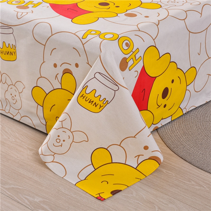 91家纺网 家纺一手货源 找家纺 韩后2025新款粗布印花床单枕套三件套维尼小熊