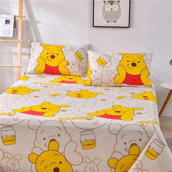 91家纺网 家纺一手货源 找家纺 韩后2025新款粗布印花床单枕套三件套维尼小熊