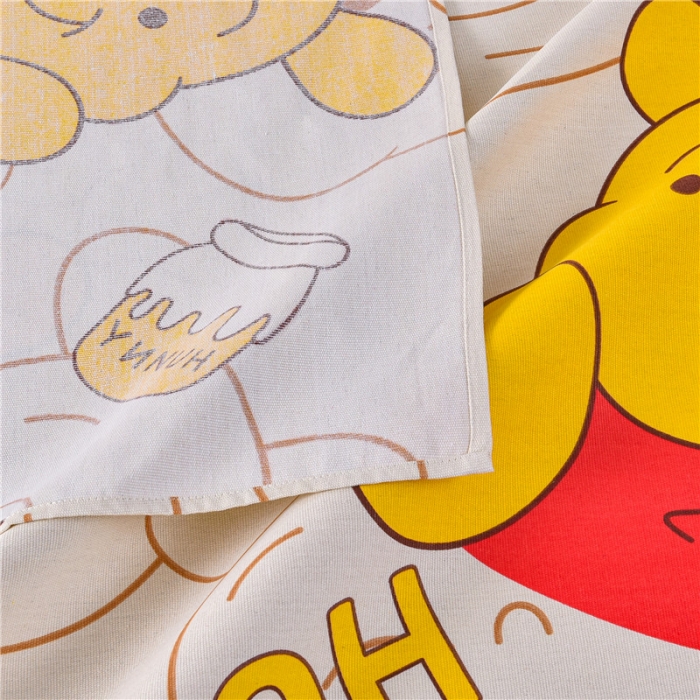 91家纺网 家纺一手货源 找家纺 韩后2025新款粗布印花床单枕套三件套维尼小熊