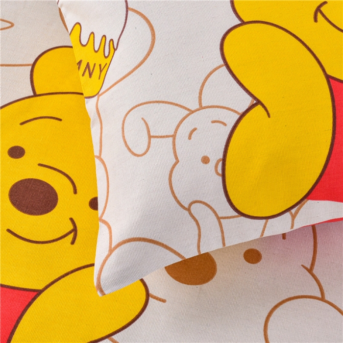 91家纺网 家纺一手货源 找家纺 韩后2025新款粗布印花床单枕套三件套维尼小熊