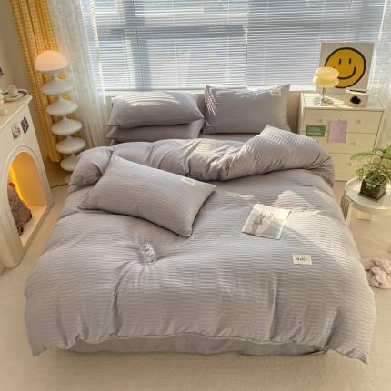 91家纺网 家纺一手货源 找家纺 （总）雨帆家纺 2023新款波纹系列泡泡纱条纹四件套