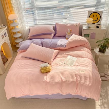 91家纺网 家纺一手货源 找家纺 （总）雨帆家纺 2023新款波纹系列泡泡纱条纹四件套