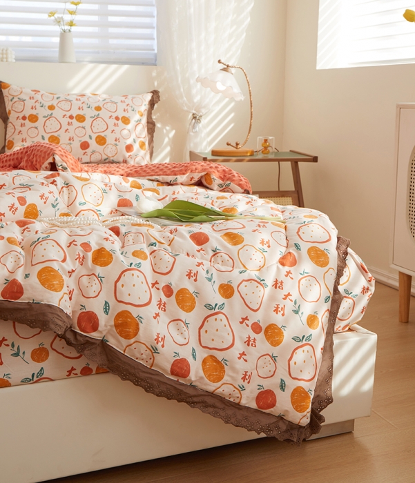 91家纺网 家纺一手货源 找家纺 一米阳光 2023新款纯棉蕾丝豆豆被被子被芯 大桔大利