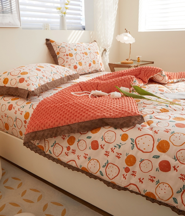 91家纺网 家纺一手货源 找家纺 一米阳光 2023新款纯棉蕾丝豆豆被被子被芯 大桔大利