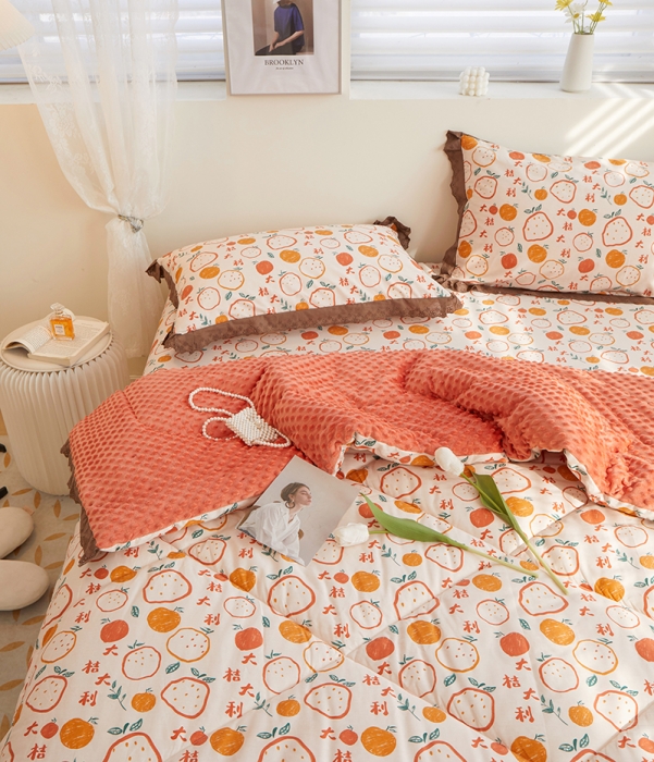 91家纺网 家纺一手货源 找家纺 一米阳光 2023新款纯棉蕾丝豆豆被被子被芯 大桔大利