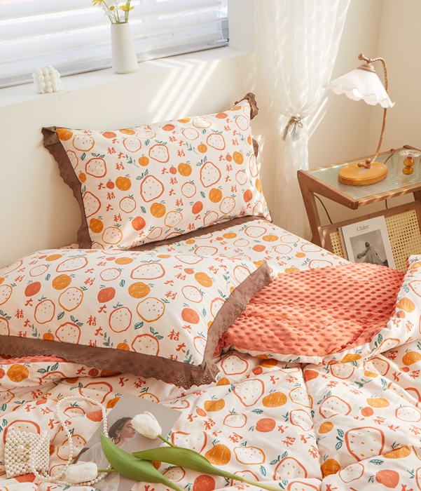 91家纺网 家纺一手货源 找家纺 一米阳光 2023新款纯棉蕾丝豆豆被被子被芯 大桔大利