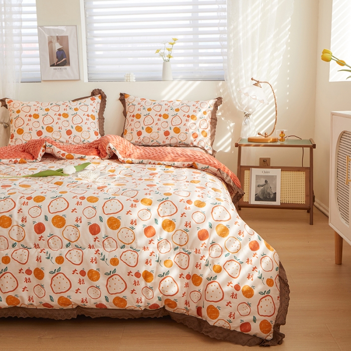 91家纺网 家纺一手货源 找家纺 一米阳光 2023新款纯棉蕾丝豆豆被被子被芯 大桔大利