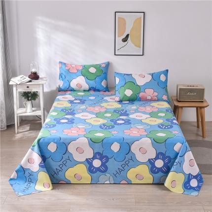 91家纺网 家纺一手货源 找家纺 韩后2025新款粗布印花床单枕套三件套幸福小花