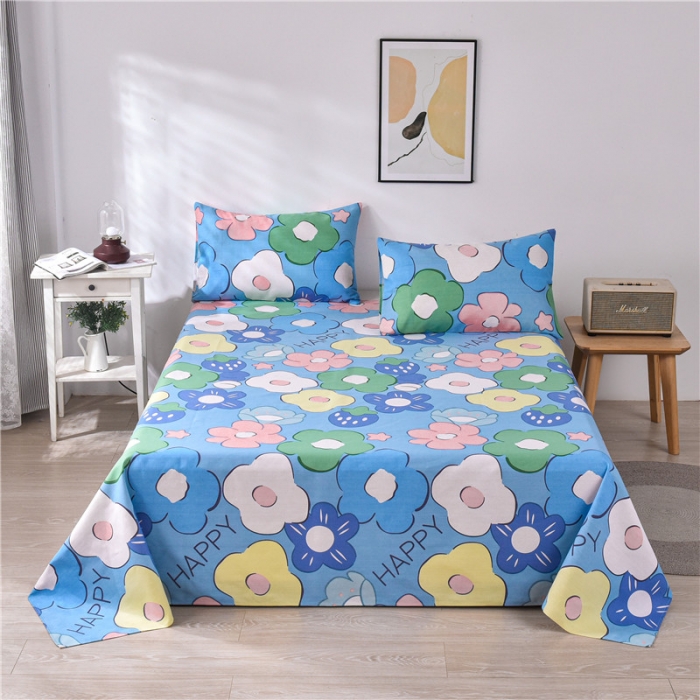 91家纺网 家纺一手货源 找家纺 韩后2025新款粗布印花床单枕套三件套幸福小花