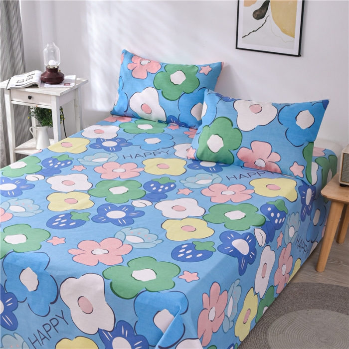 91家纺网 家纺一手货源 找家纺 韩后2025新款粗布印花床单枕套三件套幸福小花