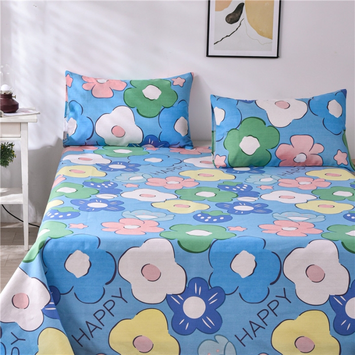 91家纺网 家纺一手货源 找家纺 韩后2025新款粗布印花床单枕套三件套幸福小花