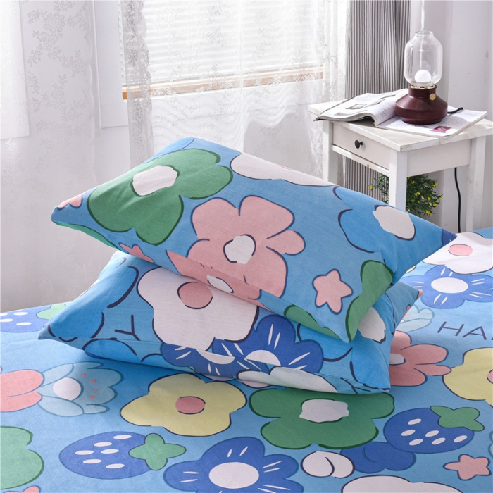 91家纺网 家纺一手货源 找家纺 韩后2025新款粗布印花床单枕套三件套幸福小花