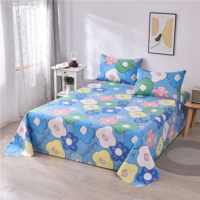 91家纺网 家纺一手货源 找家纺 韩后2025新款粗布印花床单枕套三件套幸福小花