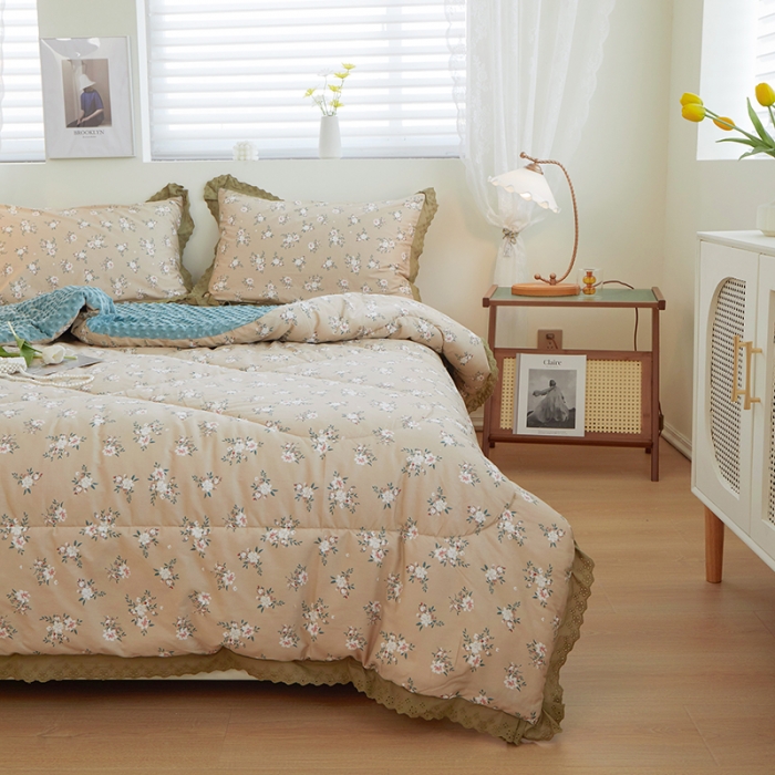 91家纺网 家纺一手货源 找家纺 一米阳光 2023新款纯棉蕾丝豆豆被被子被芯 东篱