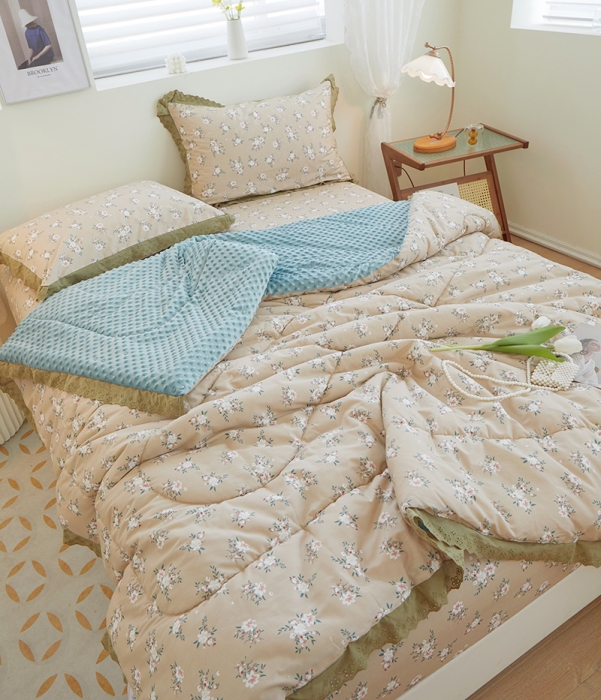 91家纺网 家纺一手货源 找家纺 一米阳光 2023新款纯棉蕾丝豆豆被被子被芯 东篱