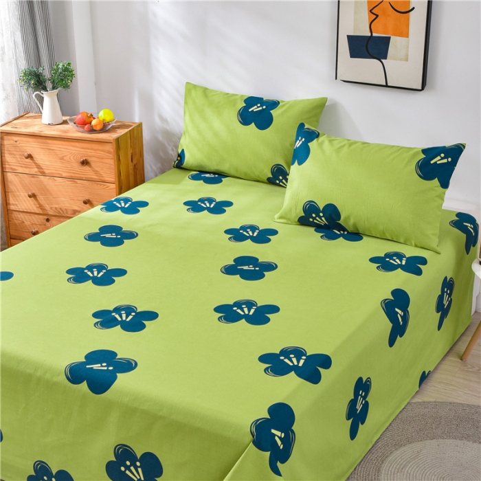 91家纺网 家纺一手货源 找家纺 韩后2025新款粗布印花床单枕套三件套幸运花朵