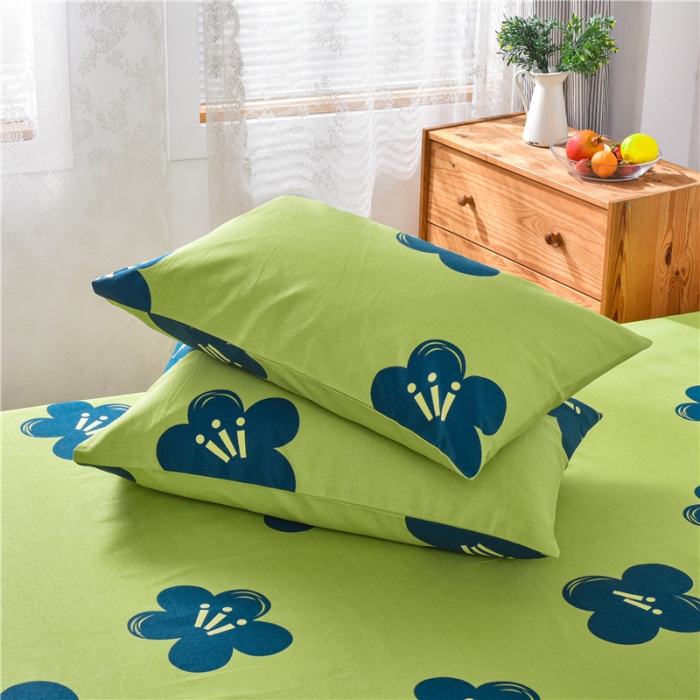 91家纺网 家纺一手货源 找家纺 韩后2025新款粗布印花床单枕套三件套幸运花朵