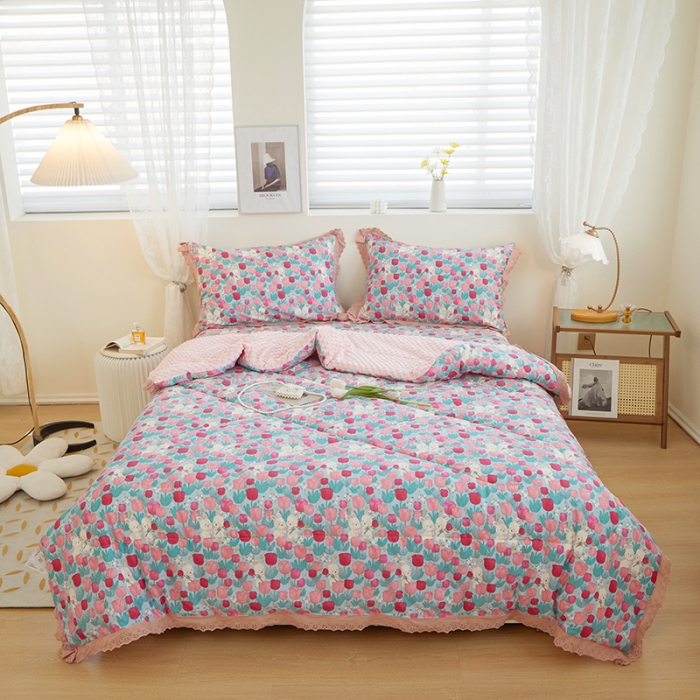 91家纺网 家纺一手货源 找家纺 一米阳光 2023新款纯棉蕾丝豆豆被被子被芯 乖乖兔