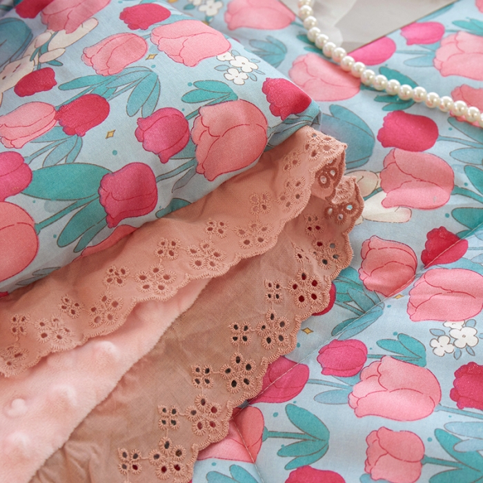 91家纺网 家纺一手货源 找家纺 一米阳光 2023新款纯棉蕾丝豆豆被被子被芯 乖乖兔