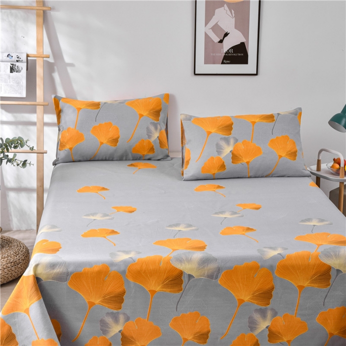 91家纺网 家纺一手货源 找家纺 韩后2025新款粗布印花床单枕套三件套银杏叶