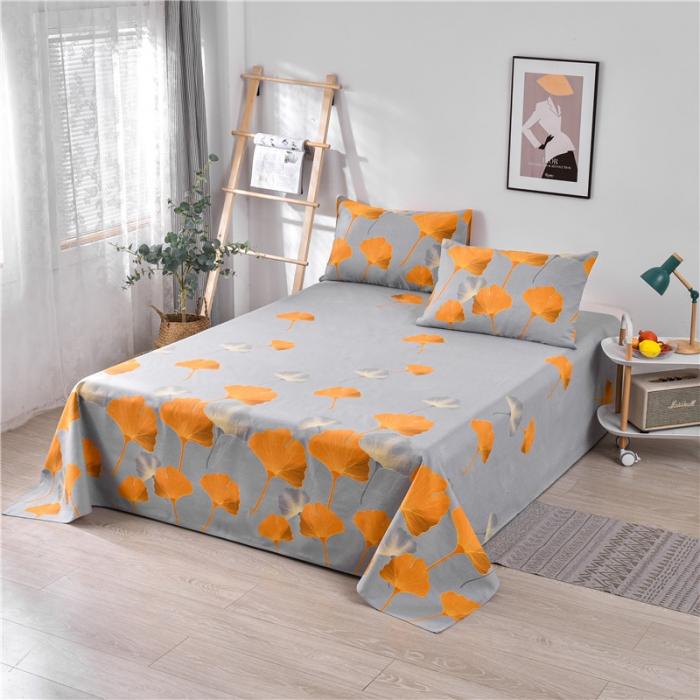 91家纺网 家纺一手货源 找家纺 韩后2025新款粗布印花床单枕套三件套银杏叶