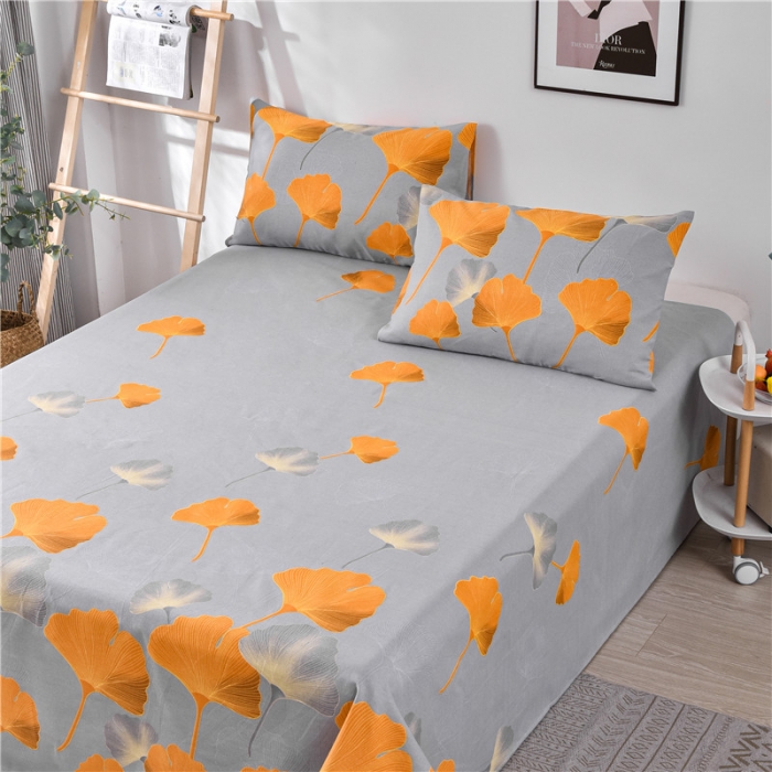 91家纺网 家纺一手货源 找家纺 韩后2025新款粗布印花床单枕套三件套银杏叶