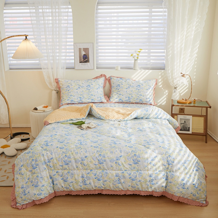 91家纺网 家纺一手货源 找家纺 一米阳光 2023新款纯棉蕾丝豆豆被被子被芯 幻境