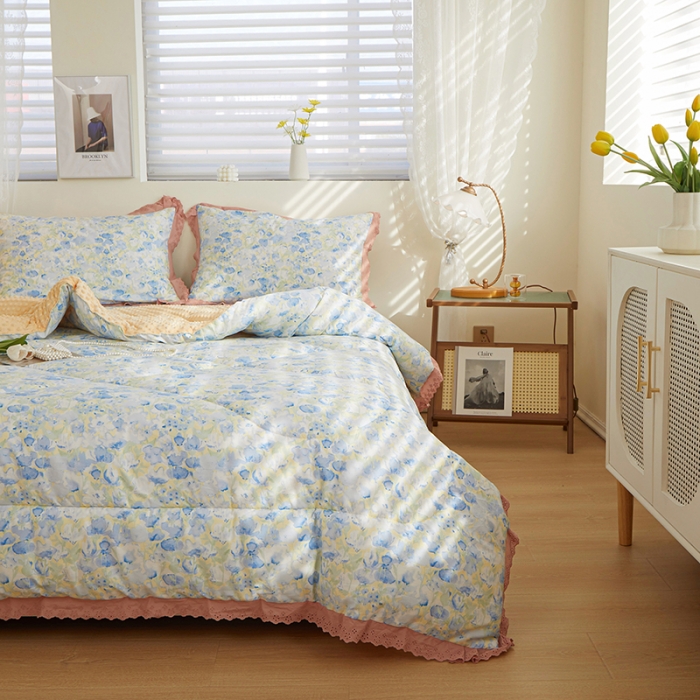 91家纺网 家纺一手货源 找家纺 一米阳光 2023新款纯棉蕾丝豆豆被被子被芯 幻境