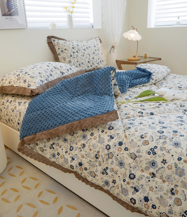 91家纺网 家纺一手货源 找家纺 一米阳光 2023新款纯棉蕾丝豆豆被被子被芯 兰溪园