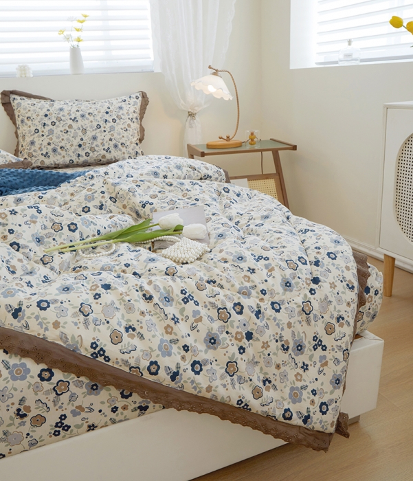 91家纺网 家纺一手货源 找家纺 一米阳光 2023新款纯棉蕾丝豆豆被被子被芯 兰溪园