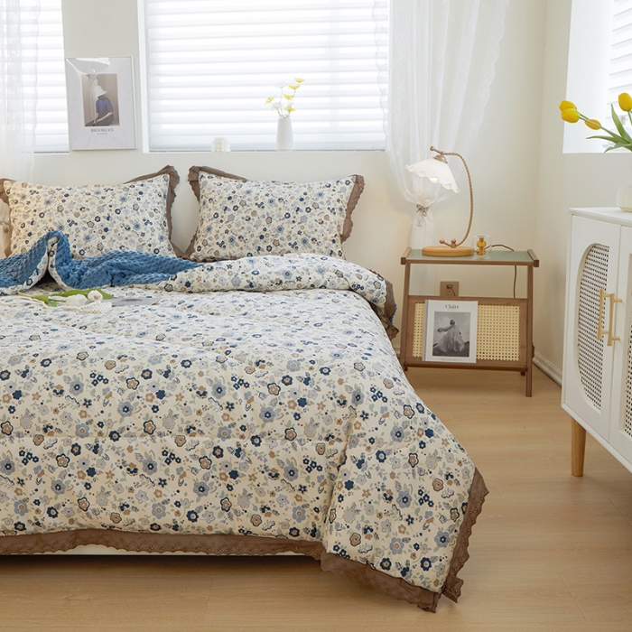 91家纺网 家纺一手货源 找家纺 一米阳光 2023新款纯棉蕾丝豆豆被被子被芯 兰溪园