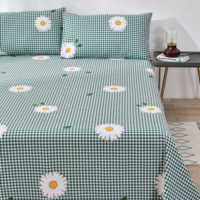 91家纺网 家纺一手货源 找家纺 韩后2025新款粗布印花床单枕套三件套雏菊