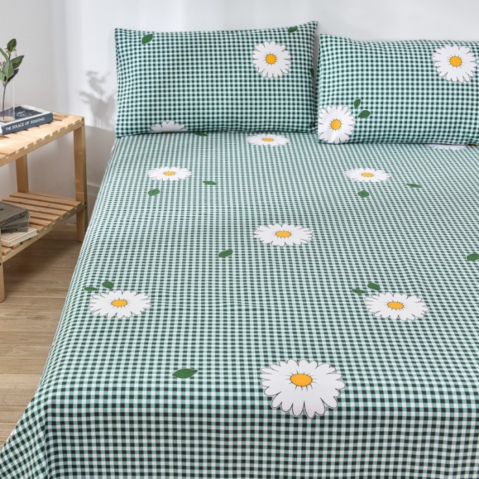 91家纺网 家纺一手货源 找家纺 韩后2025新款粗布印花床单枕套三件套雏菊