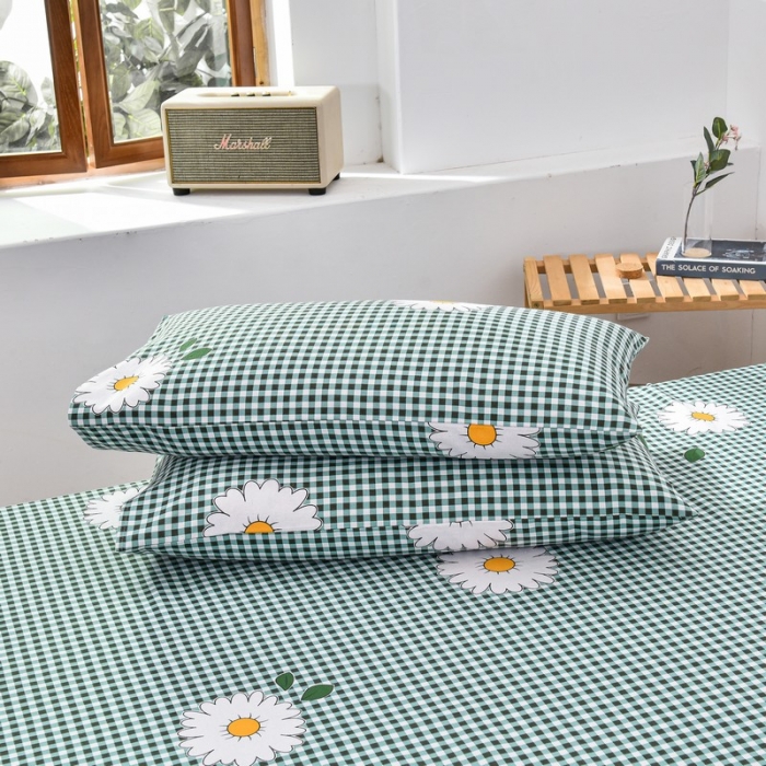 91家纺网 家纺一手货源 找家纺 韩后2025新款粗布印花床单枕套三件套雏菊